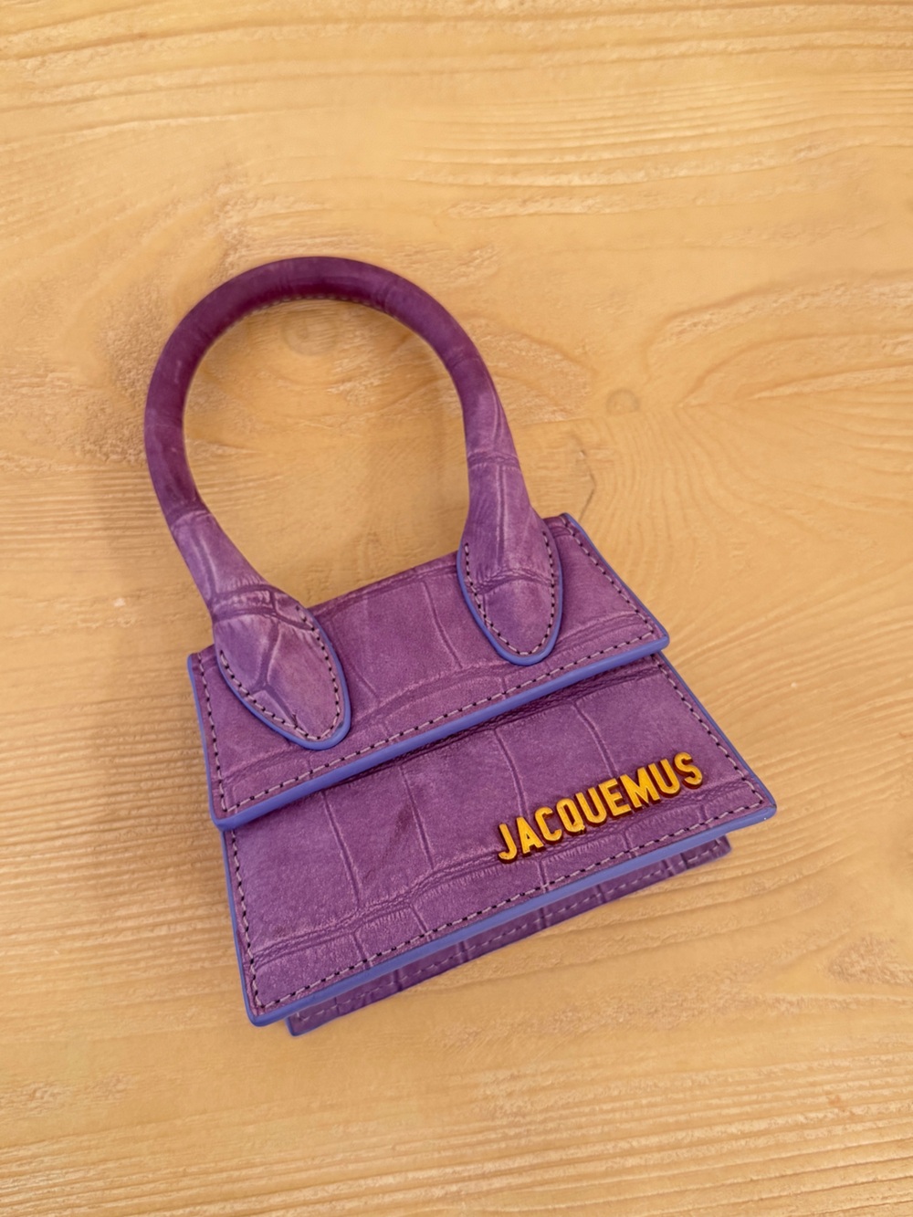 Jacquemus Purple Croc-Embossed Micro Bag with Gold Logo